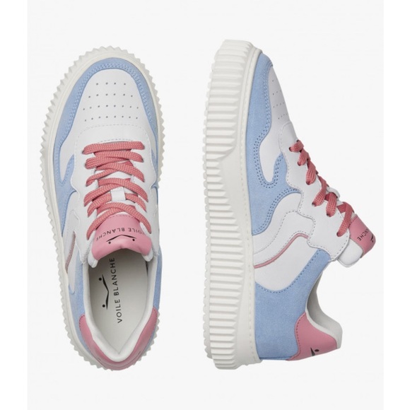 NWT VOILE BLANCHE LAURA Leather And Suede Sneakers in Light Blue-Cream - Picture 3 of 15